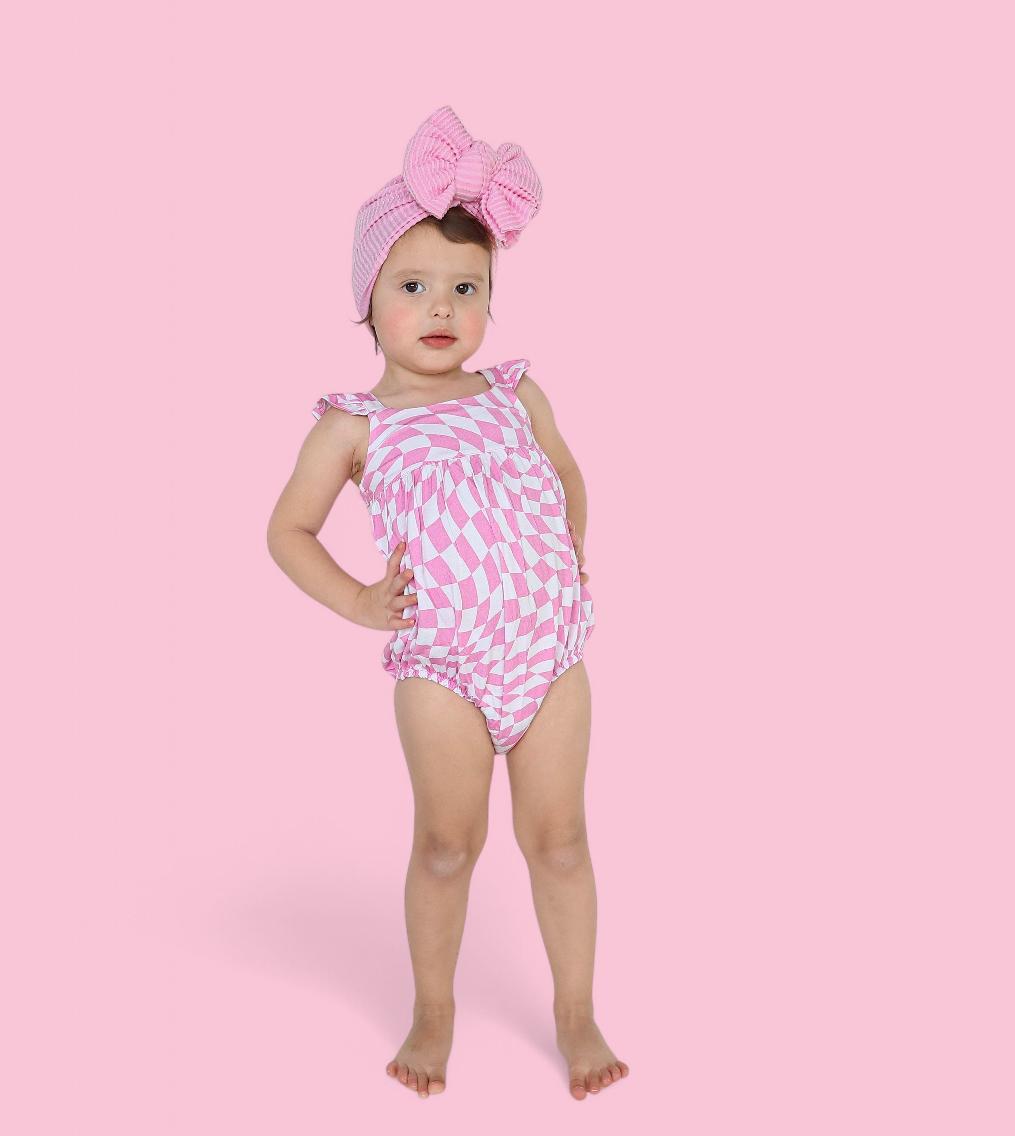 Bubblegum Wavy Checkers Dream Bubble Romper | Milk & Baby