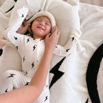 White & Black Lightning Bolt | Bamboo Zip Pajamas Milk & Baby