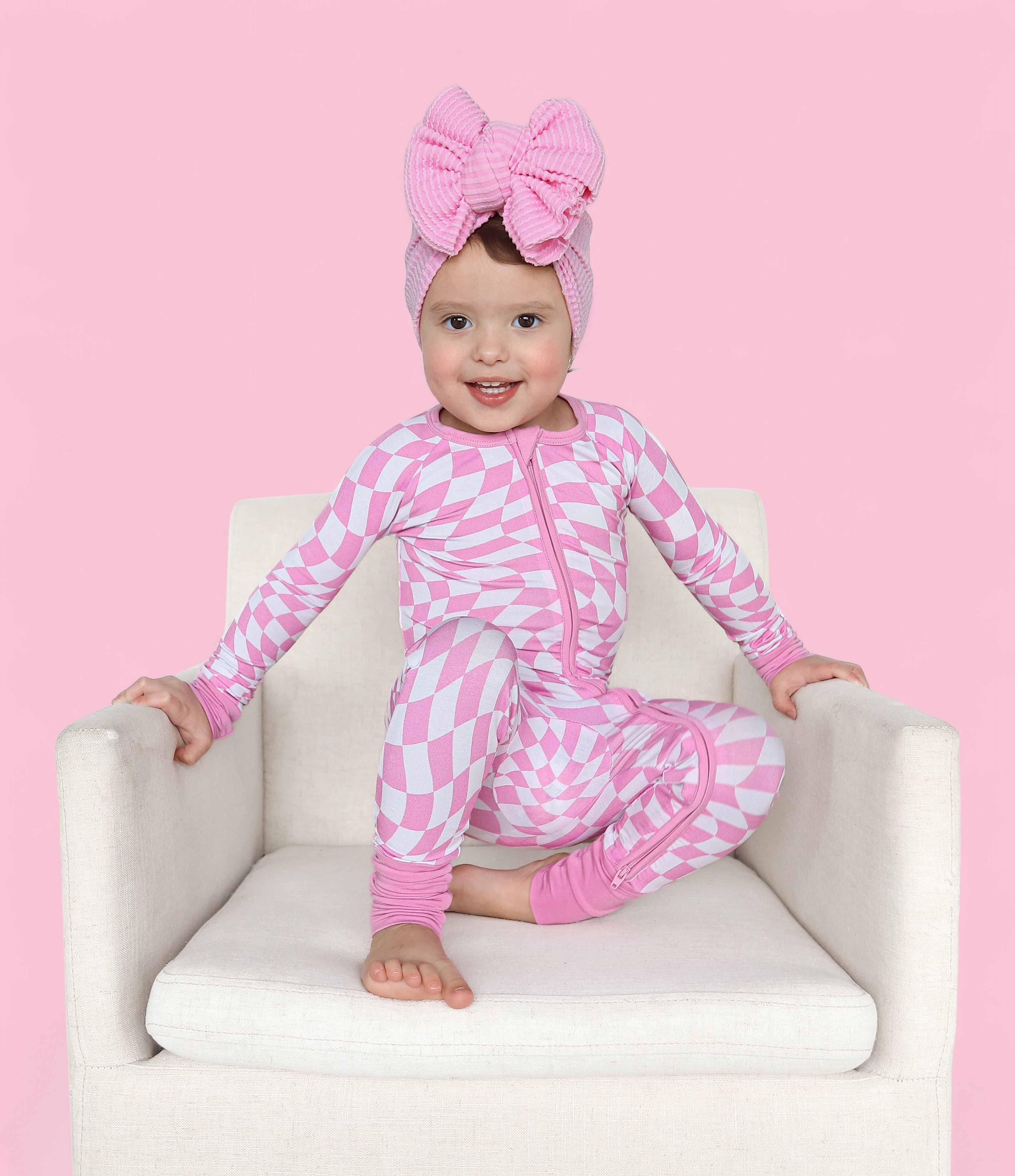 Bubblegum Wavy Checkers Dream Romper | Milk & Baby