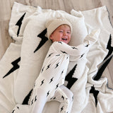 Bamboo Zip Pajamas | White & Black Lightning Bolt