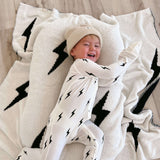 White & Black Lightning Bolt | Bamboo Zip Pajamas Milk & Baby