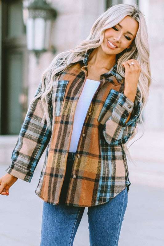 Women Plaid Buttoned Shirt Milk & Baby