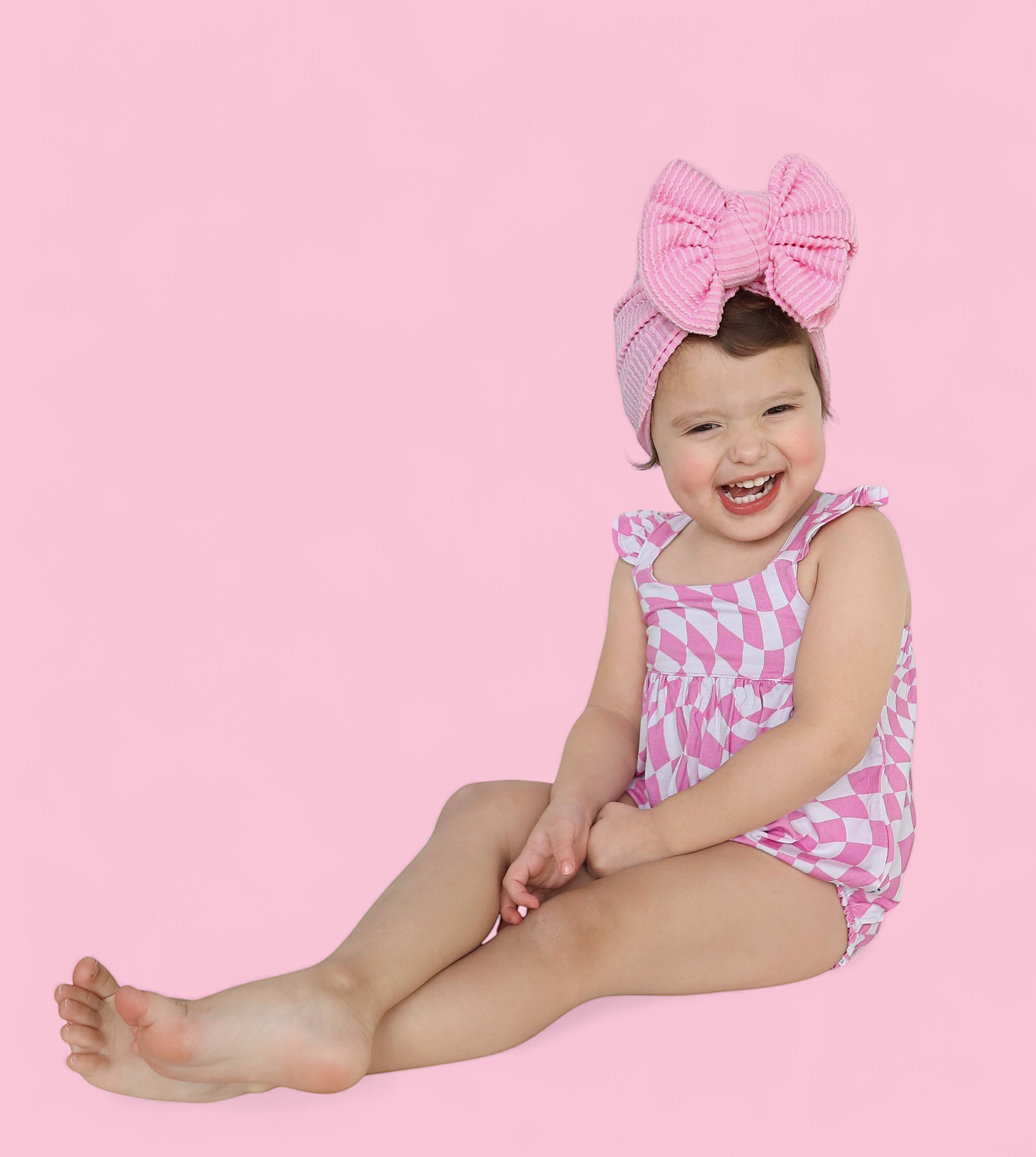 Bubblegum Wavy Checkers Dream Bubble Romper | Milk & Baby