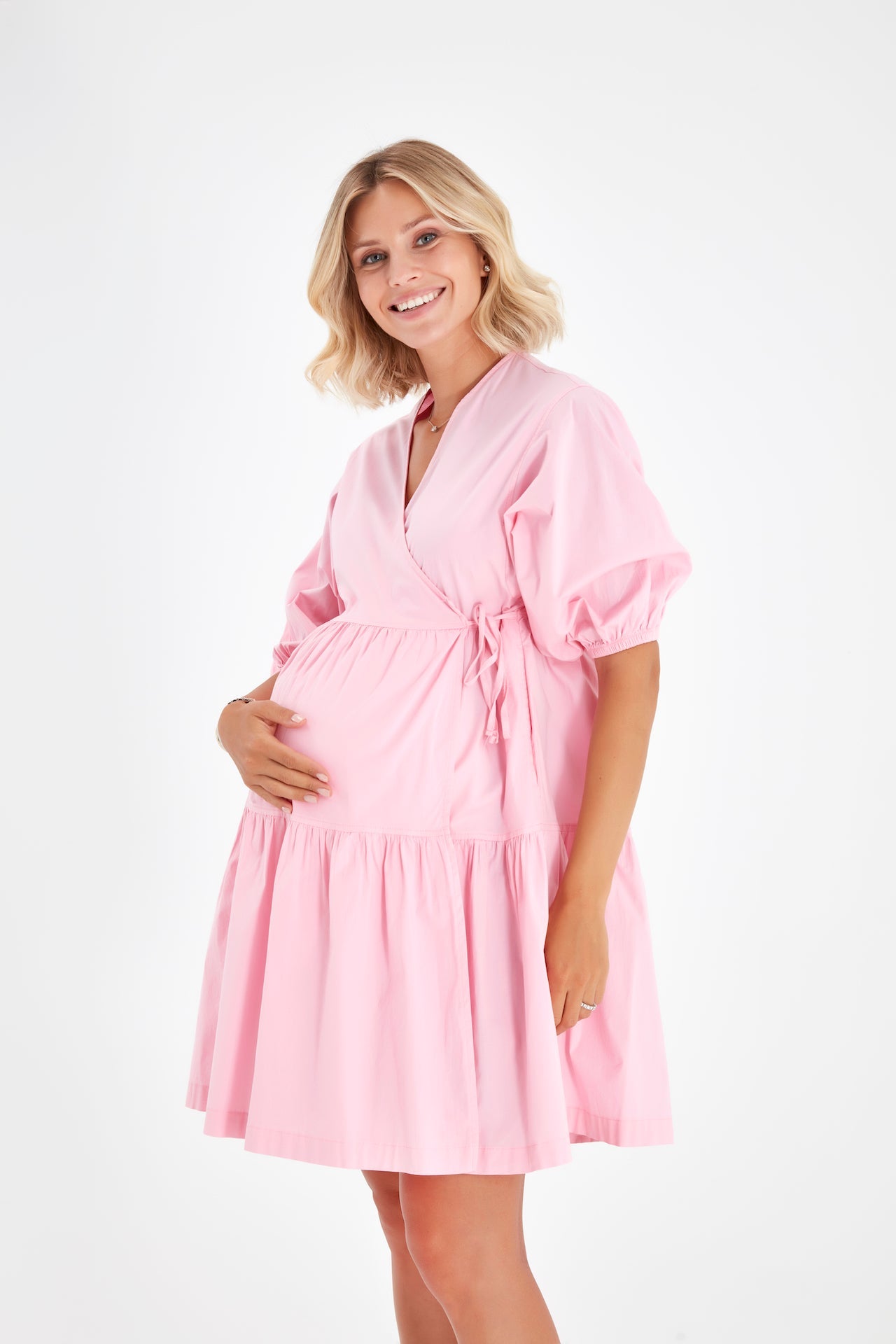 Waterfall Tie Waist A-Line Maternity/Nursing Wrap Dress