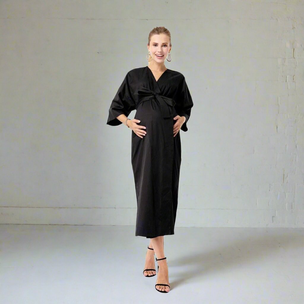 Amaterasu Tie Belt Maternity/Nursing Wrap Midi Dress Milk & Baby