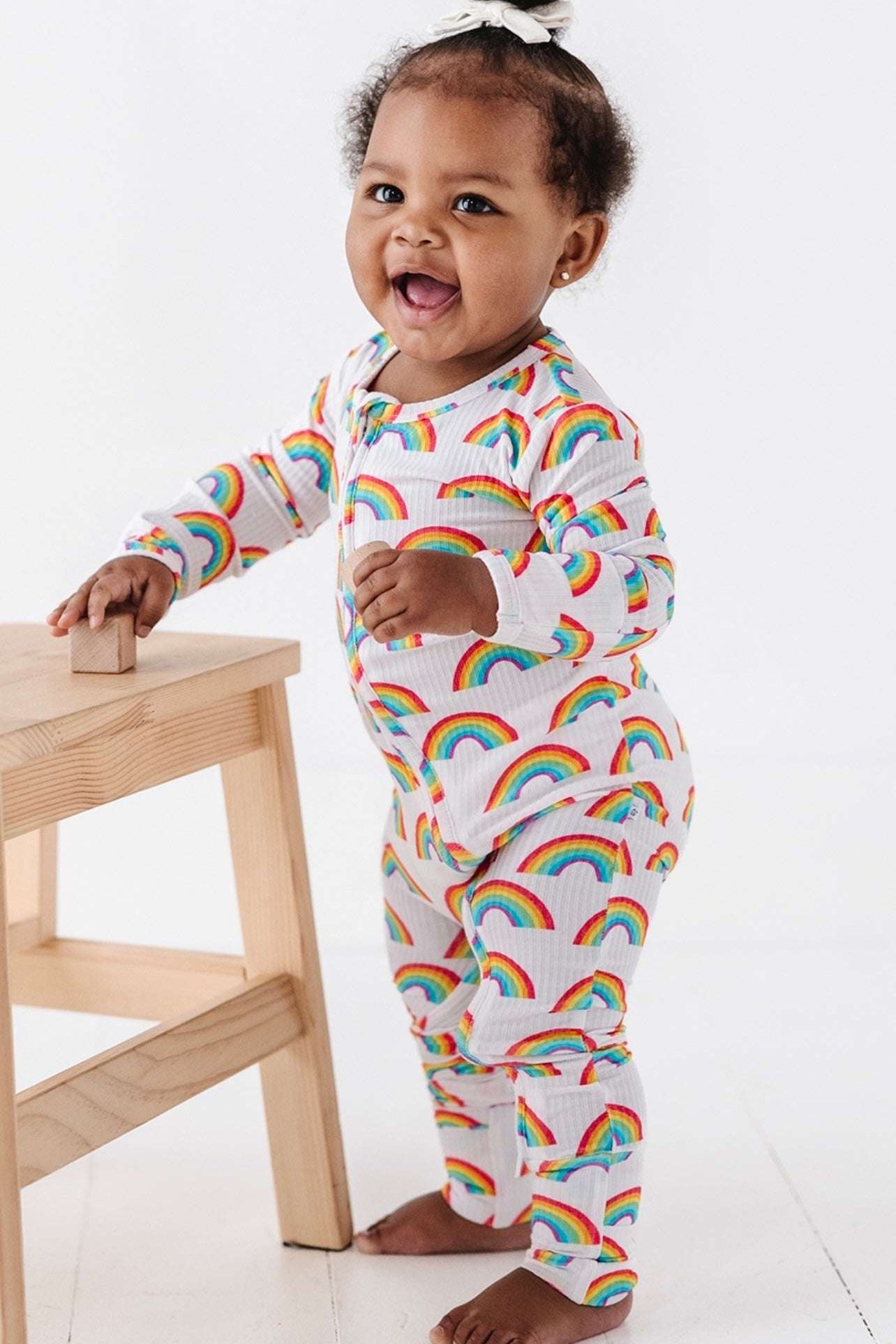 Rainbow Ribbed Convertible Romper | Milk & Baby