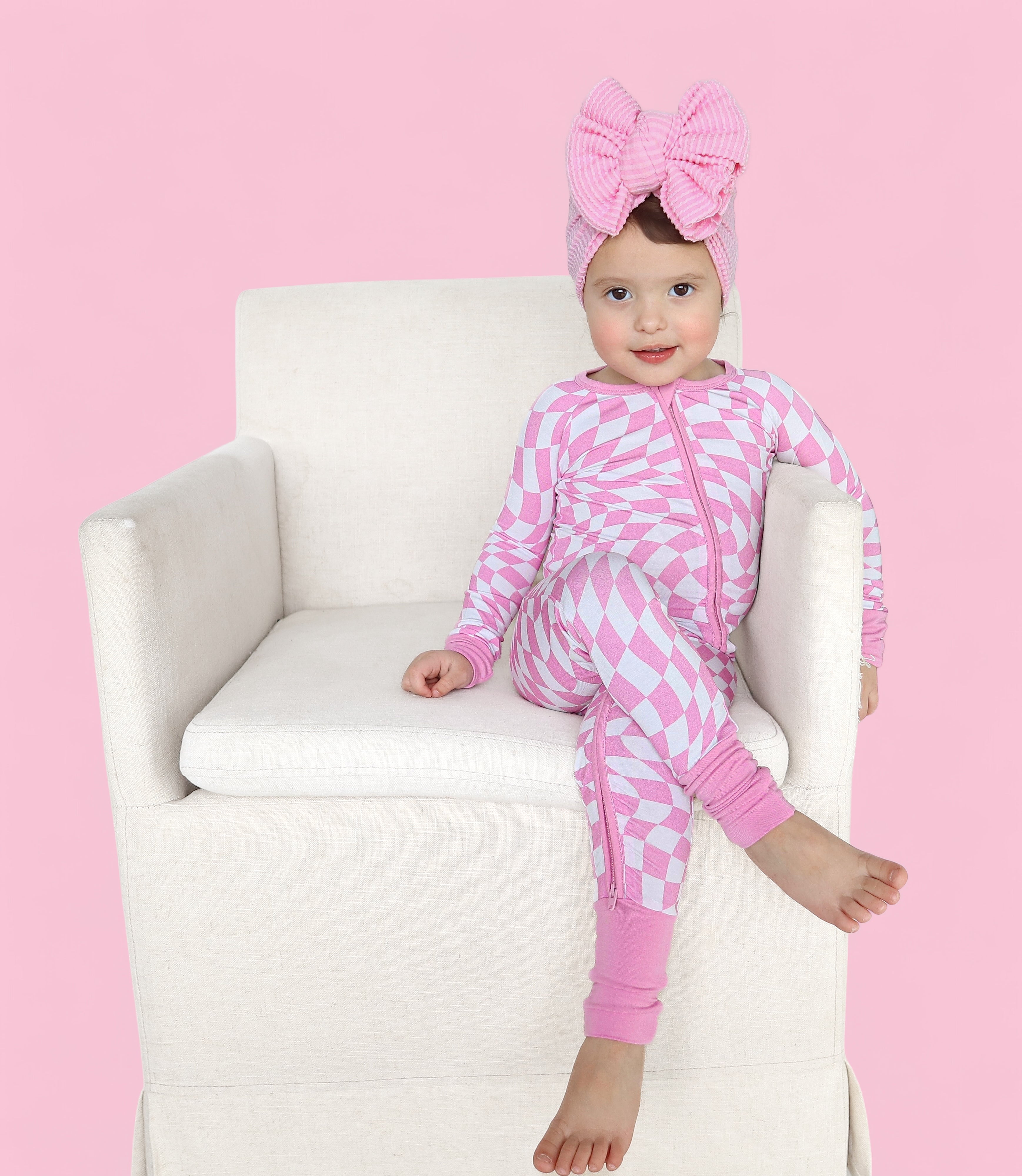 Bubblegum Wavy Checkers Dream Romper | Milk & Baby