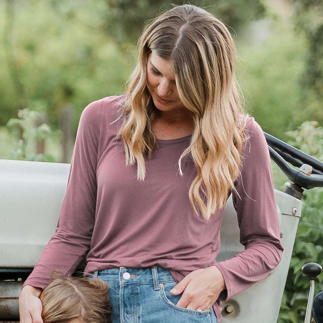 Bamboo Maternity & Nursing Long Sleeve T-shirt | Twilight Milk & Baby