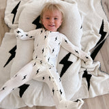 Bamboo Zip Pajamas | White & Black Lightning Bolt