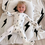 White & Black Lightning Bolt | Bamboo Zip Pajamas Milk & Baby