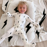 White & Black Lightning Bolt | Bamboo Zip Pajamas Milk & Baby