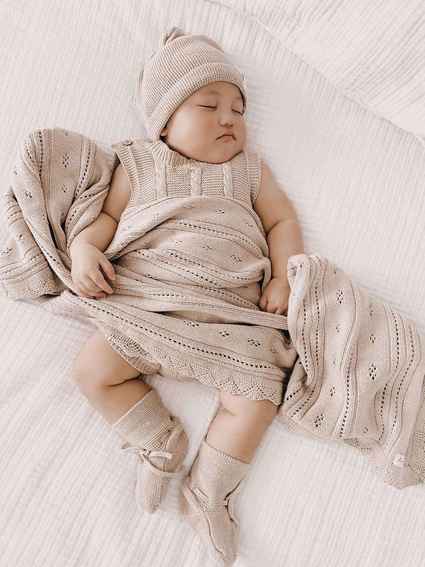 Luna + Luca Pointelle Baby Blanket | Heather Beige Milk & Baby