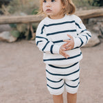 Navy Stripe Knit Shorts | Milk & Baby