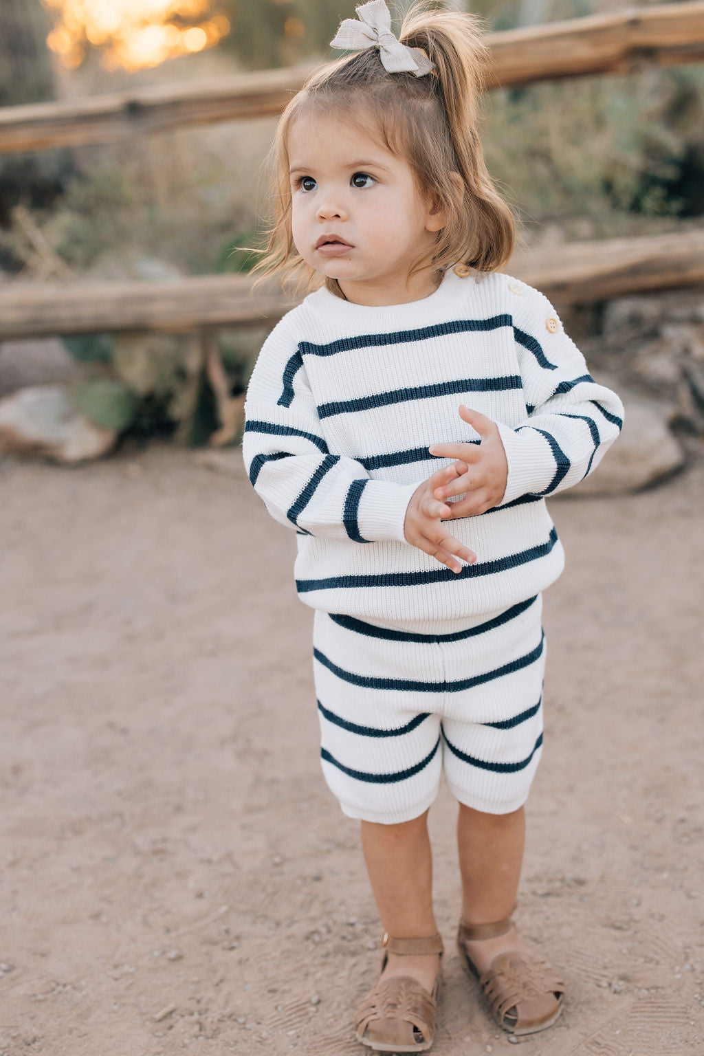 Navy Stripe Knit Shorts | Milk & Baby