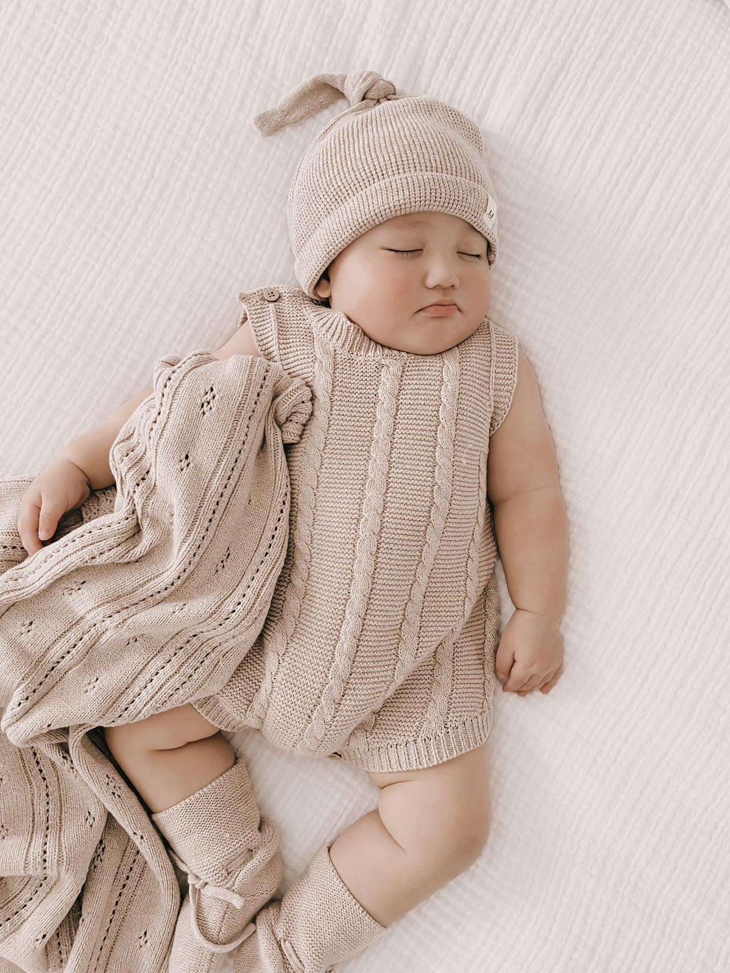 Luna + Luca Cable Knit Summer Romper | Heather Beige Milk & Baby