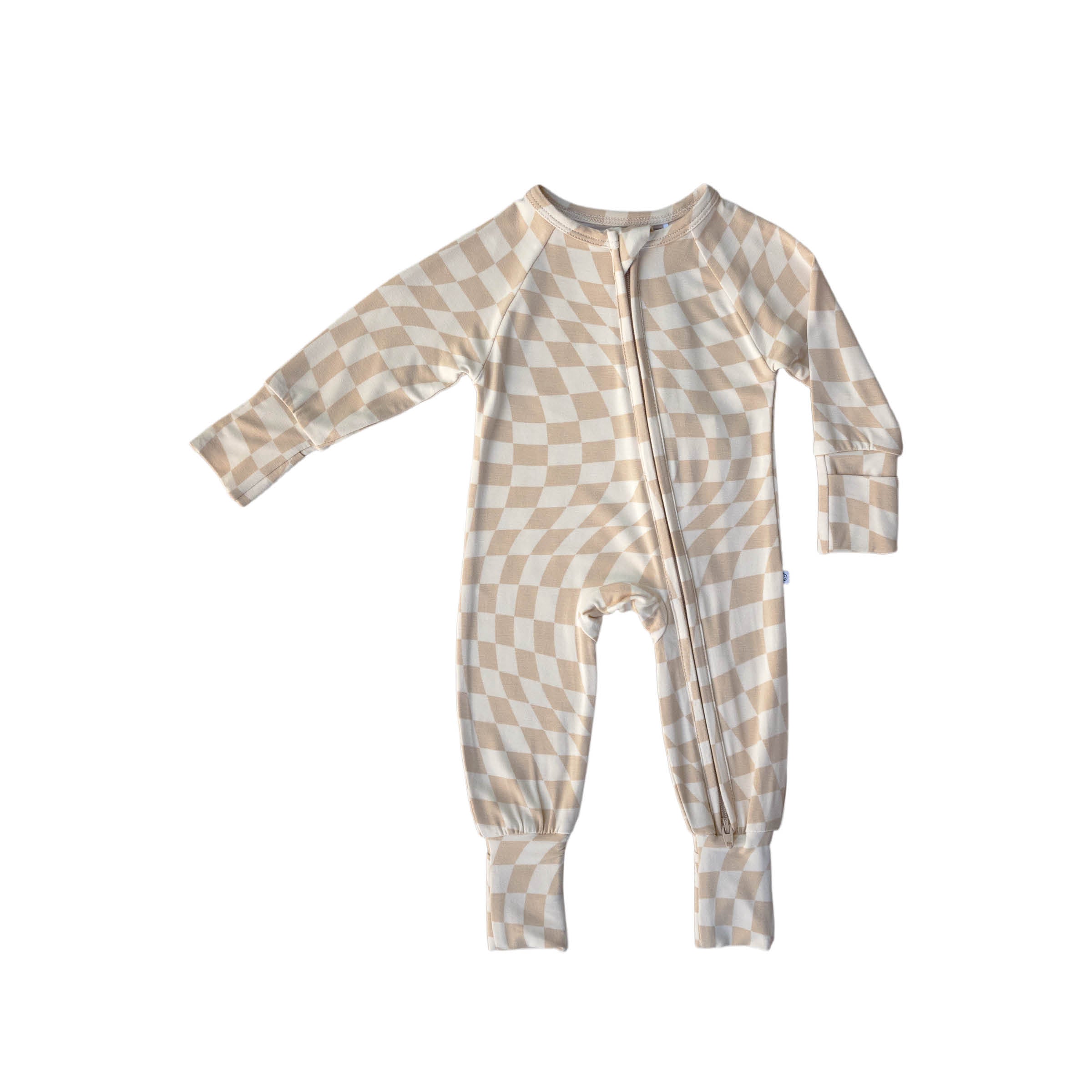 Wavy Checker | Bamboo Zip Romper Milk & Baby