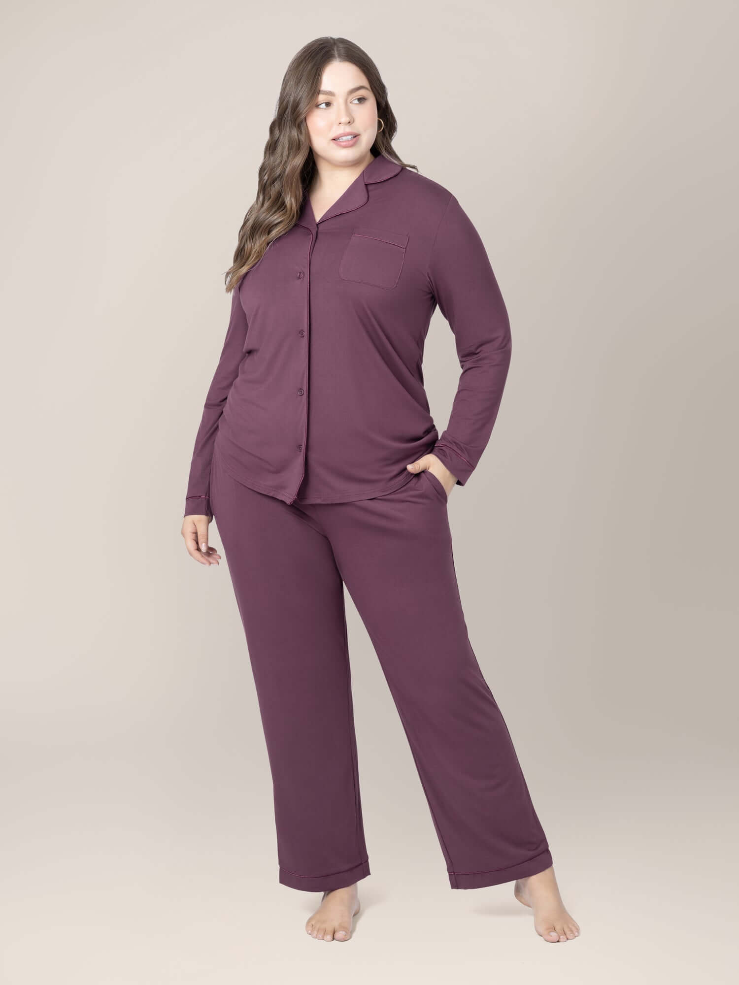 Clea Bamboo Long Sleeve Pajama Set | Burgundy Plum | Milk & Baby