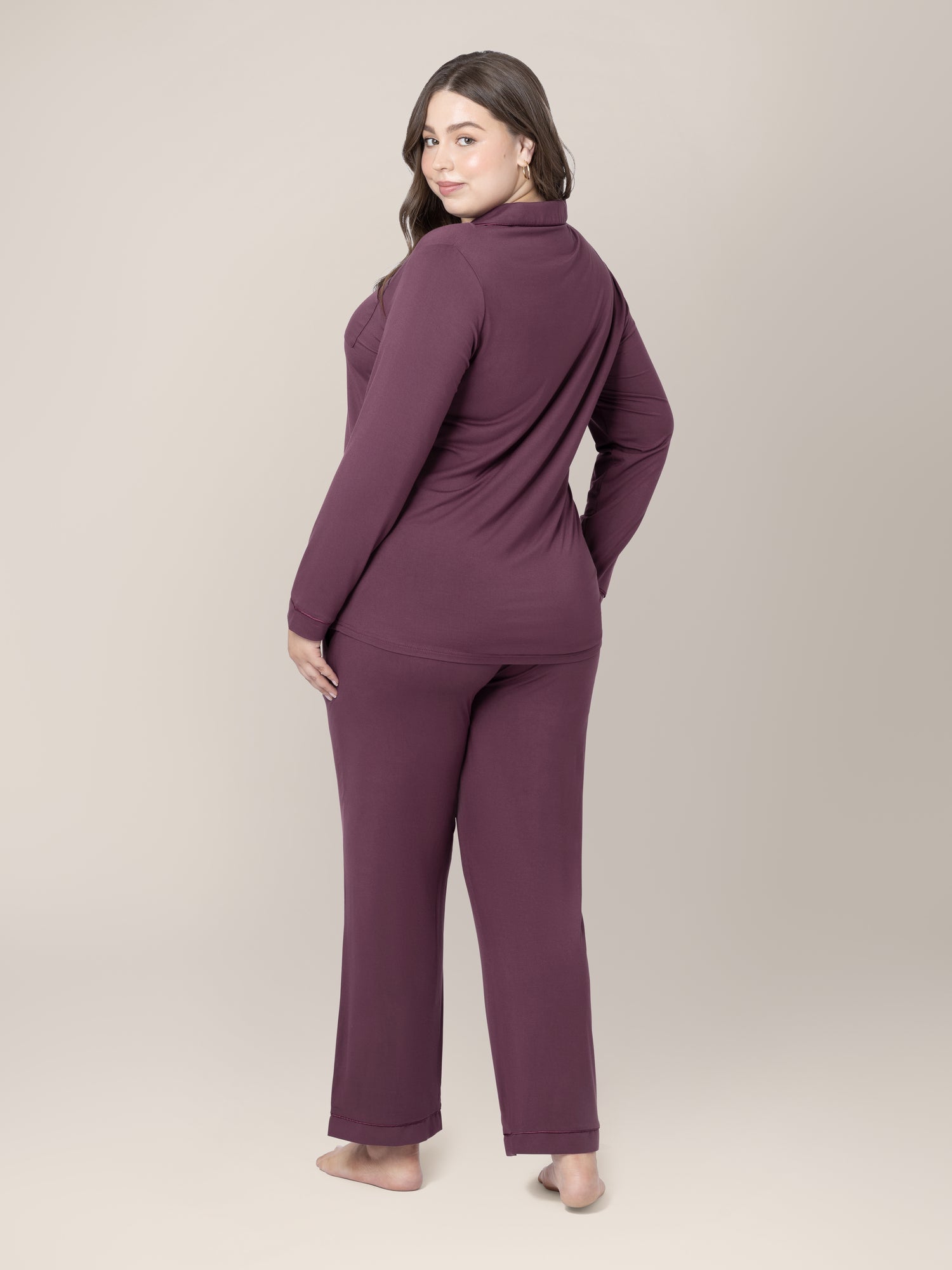 Clea Bamboo Long Sleeve Pajama Set | Burgundy Plum Milk & Baby