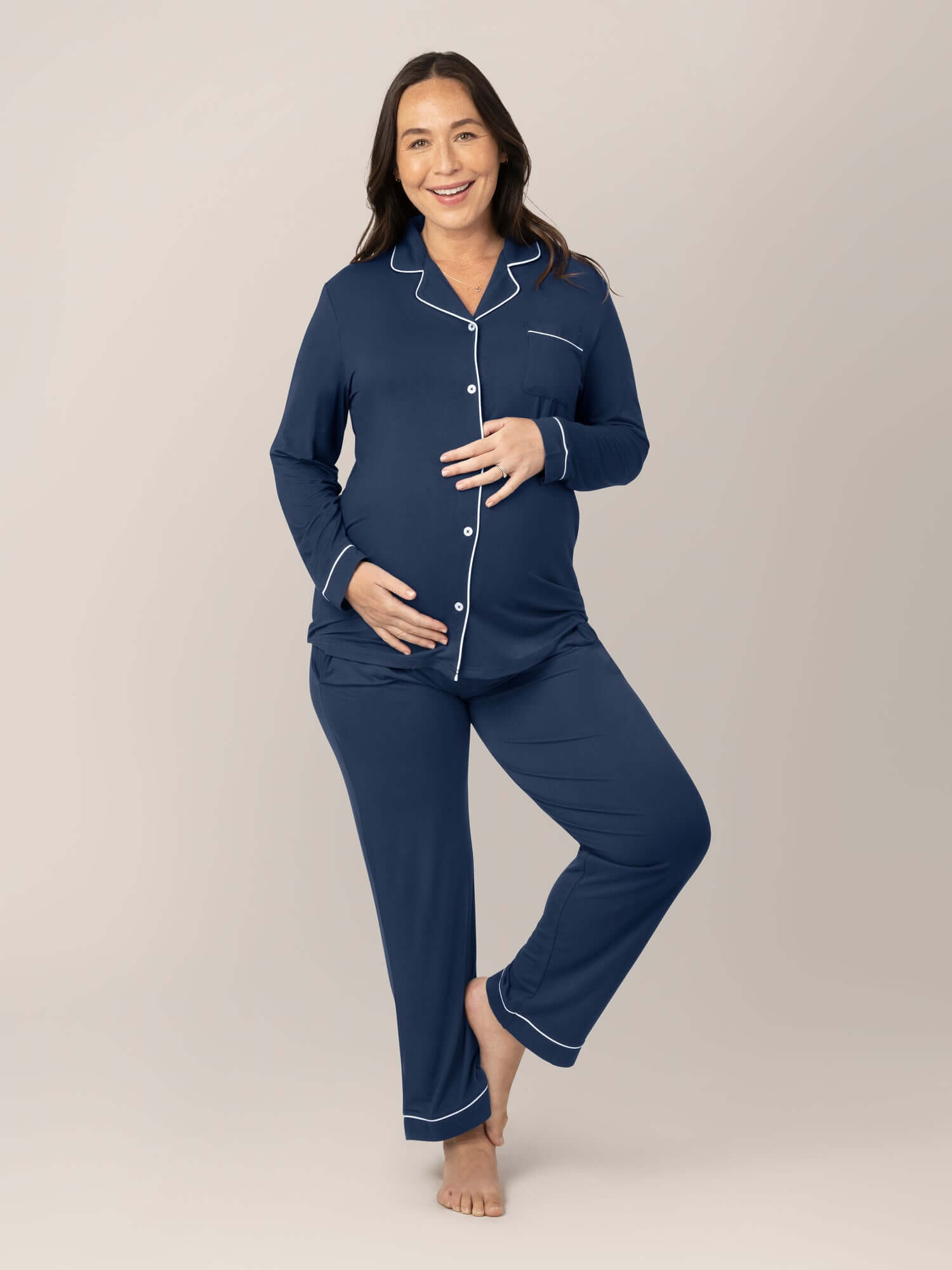 Clea Bamboo Long Sleeve Pajama Set | Navy | Milk & Baby