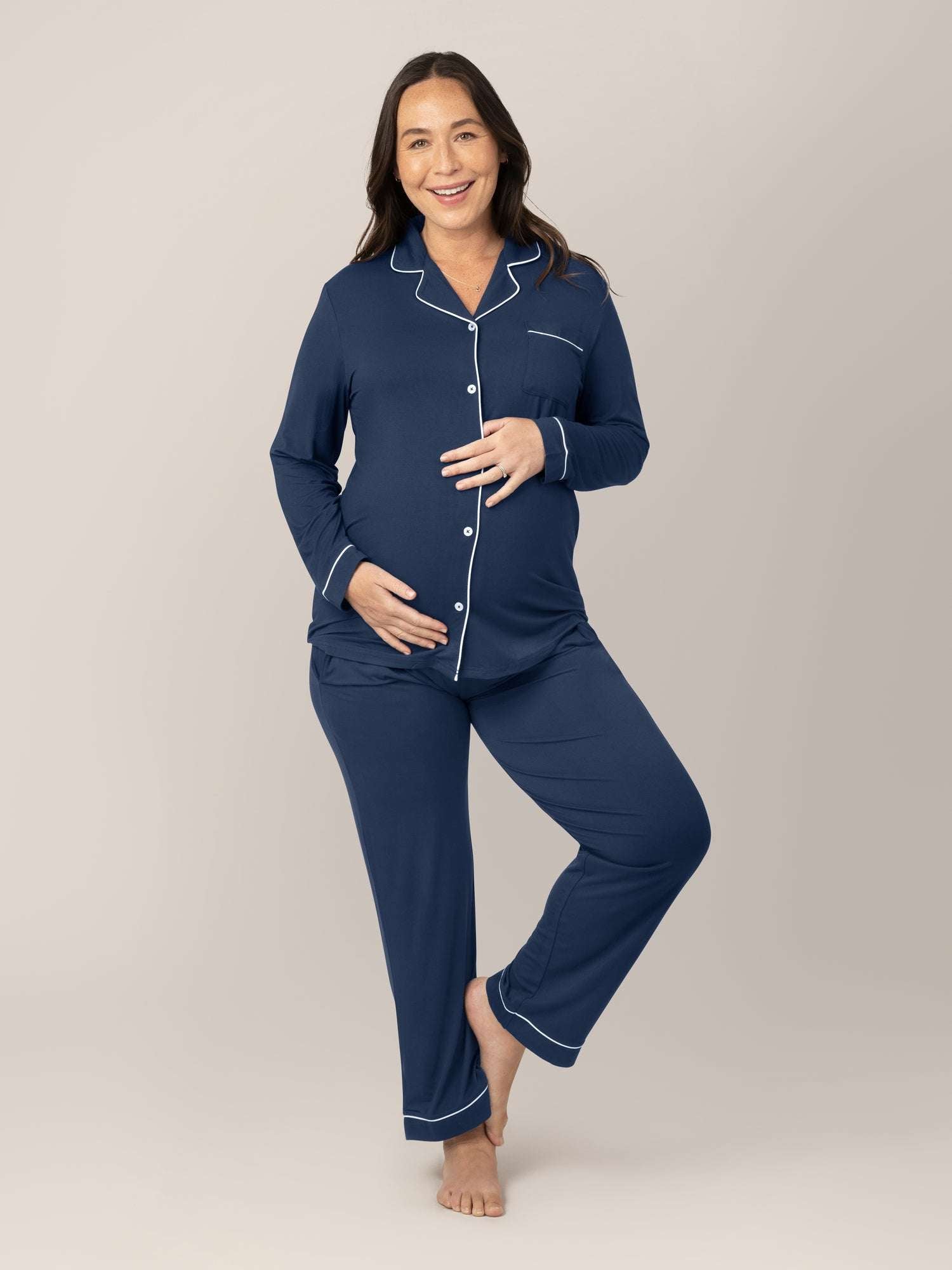 Clea Bamboo Long Sleeve Pajama Set | Navy Milk & Baby