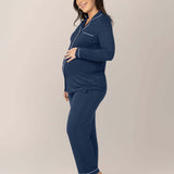 Clea Bamboo Long Sleeve Pajama Set | Navy | Milk & Baby