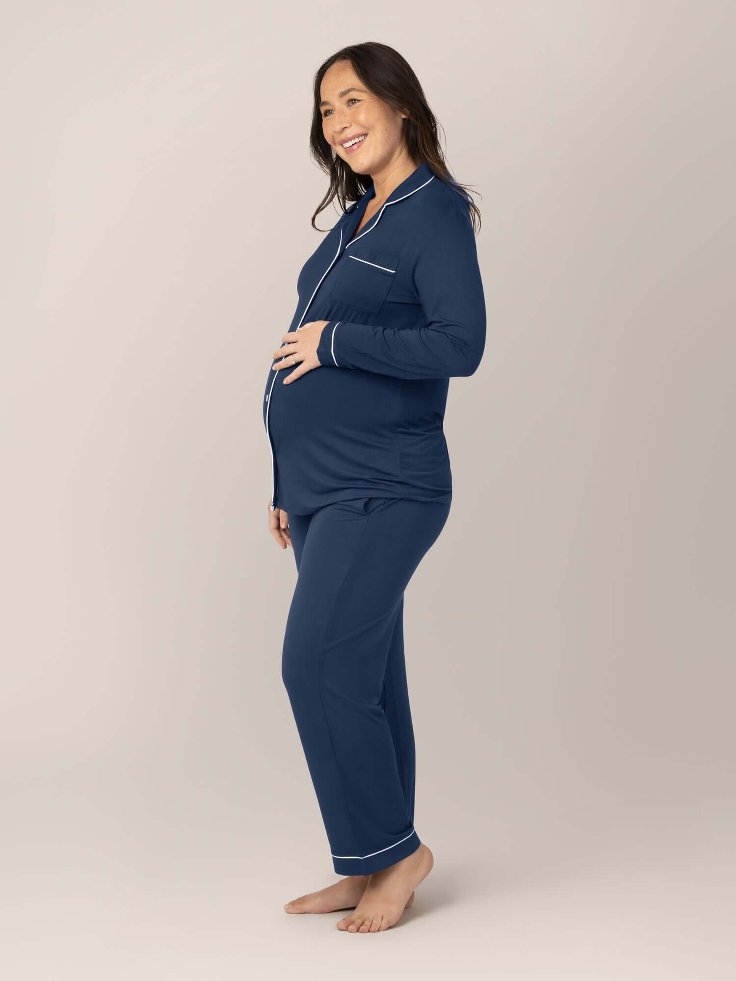 Clea Bamboo Long Sleeve Pajama Set | Navy | Milk & Baby