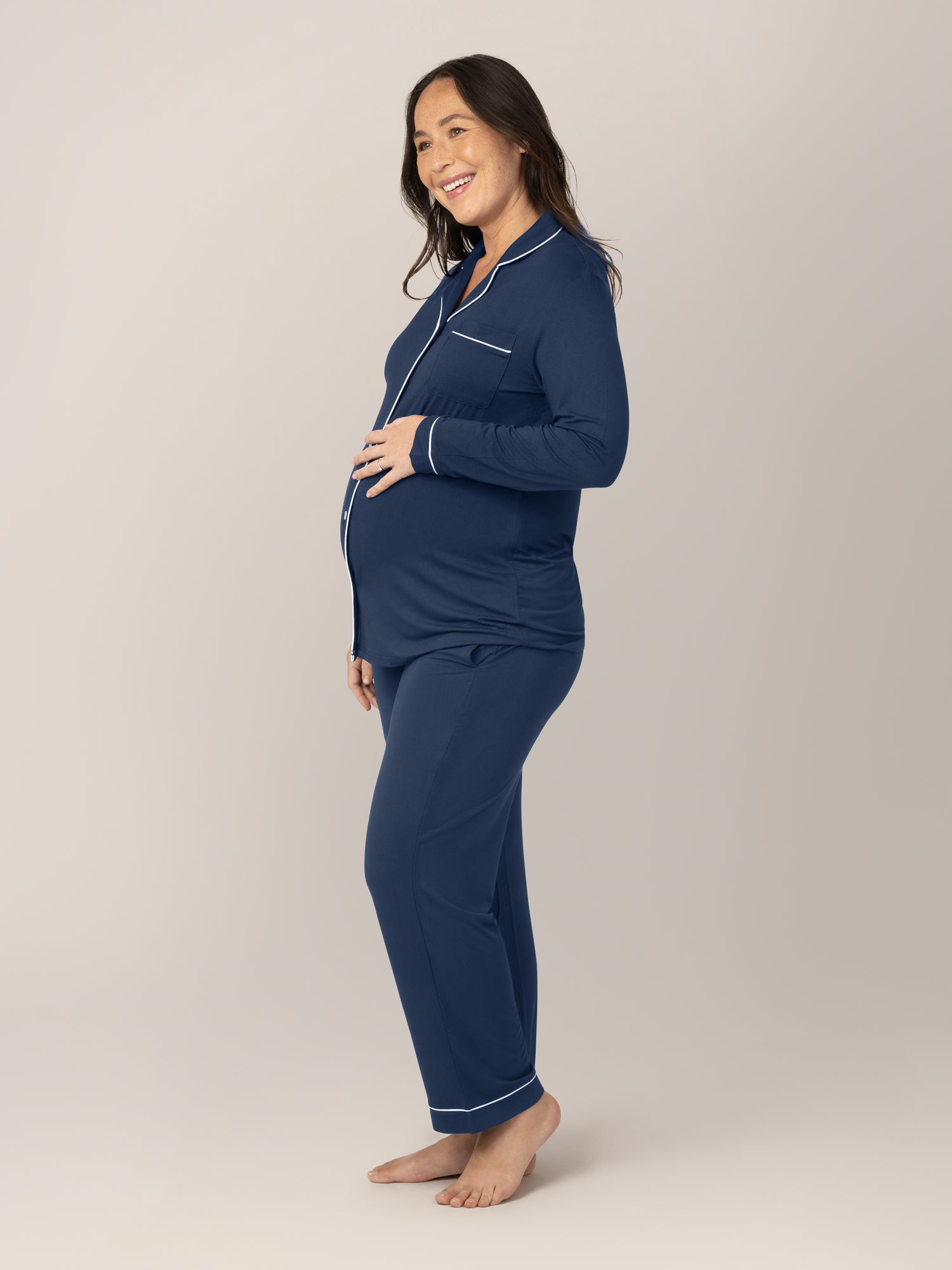 Clea Bamboo Long Sleeve Pajama Set | Navy Milk & Baby