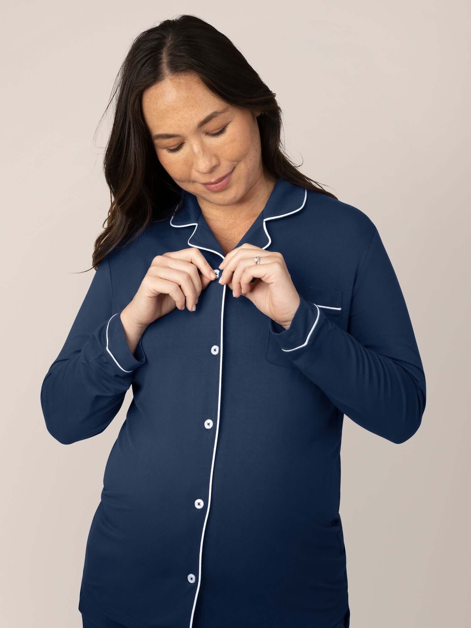 Clea Bamboo Long Sleeve Pajama Set | Navy | Milk & Baby