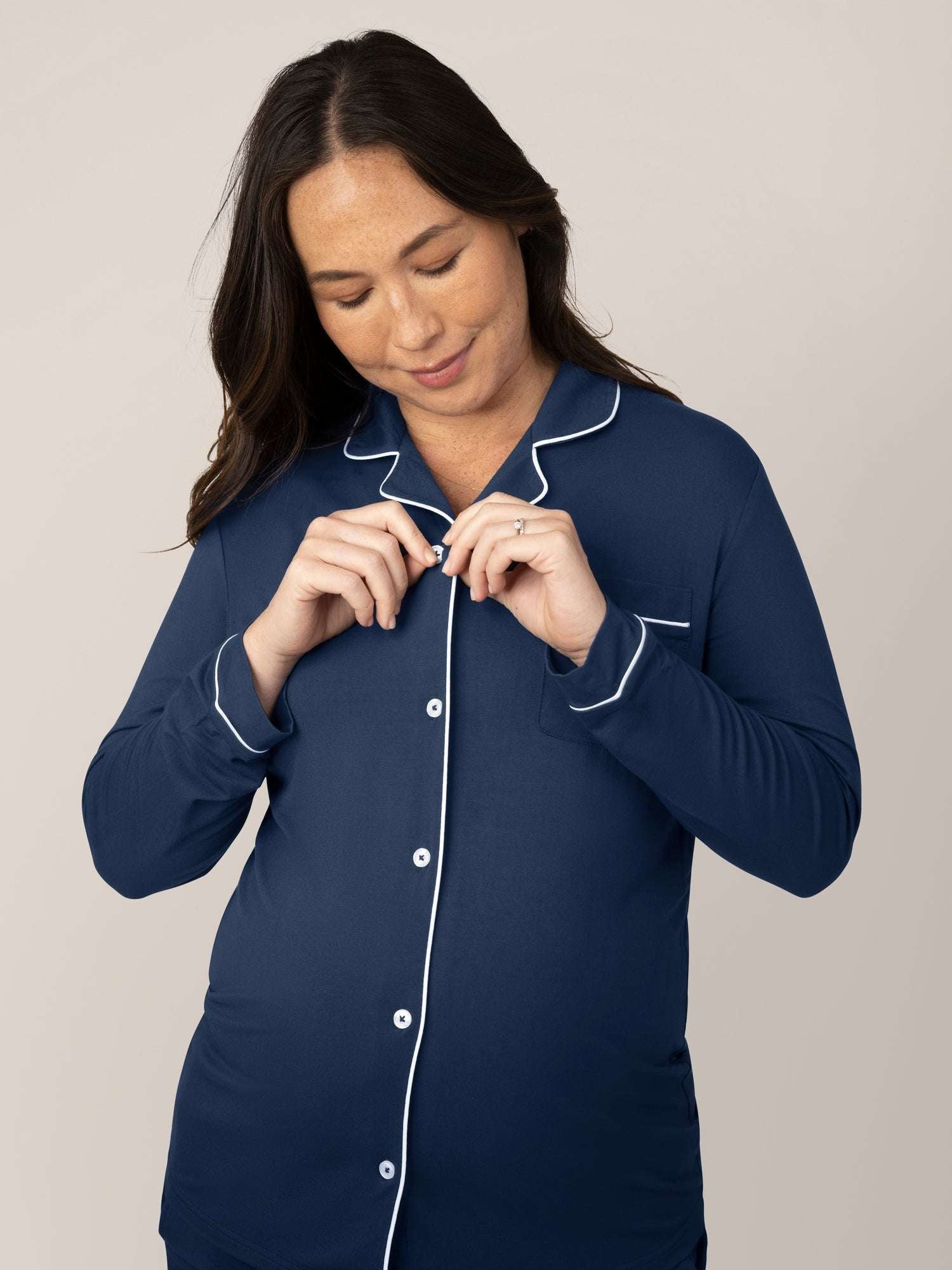 Clea Bamboo Long Sleeve Pajama Set | Navy Milk & Baby