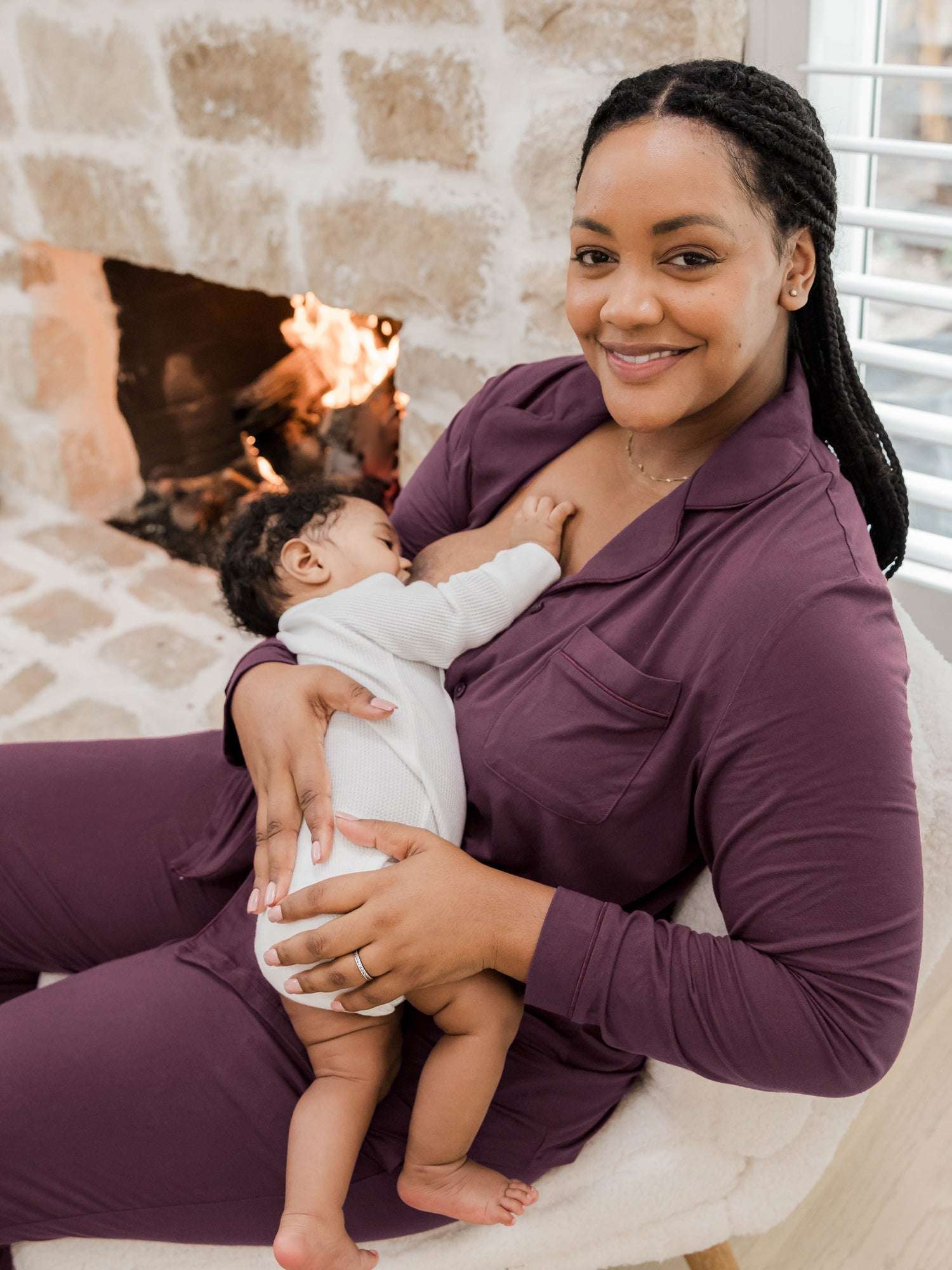 Clea Bamboo Long Sleeve Pajama Set | Burgundy Plum Milk & Baby