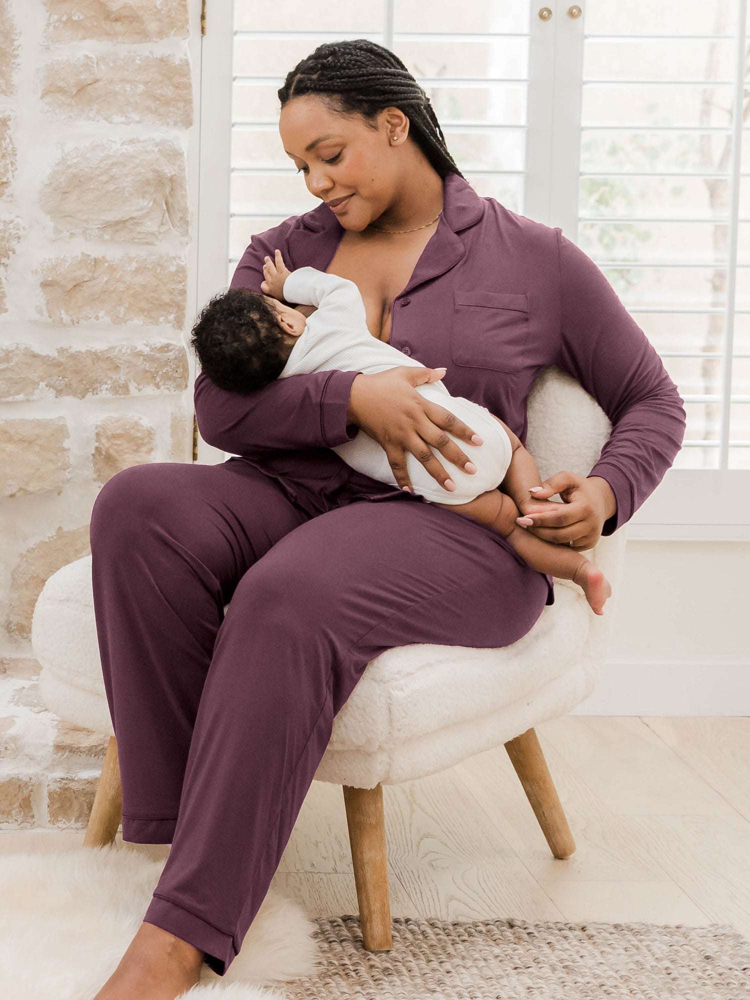 Clea Bamboo Long Sleeve Pajama Set | Burgundy Plum Milk & Baby