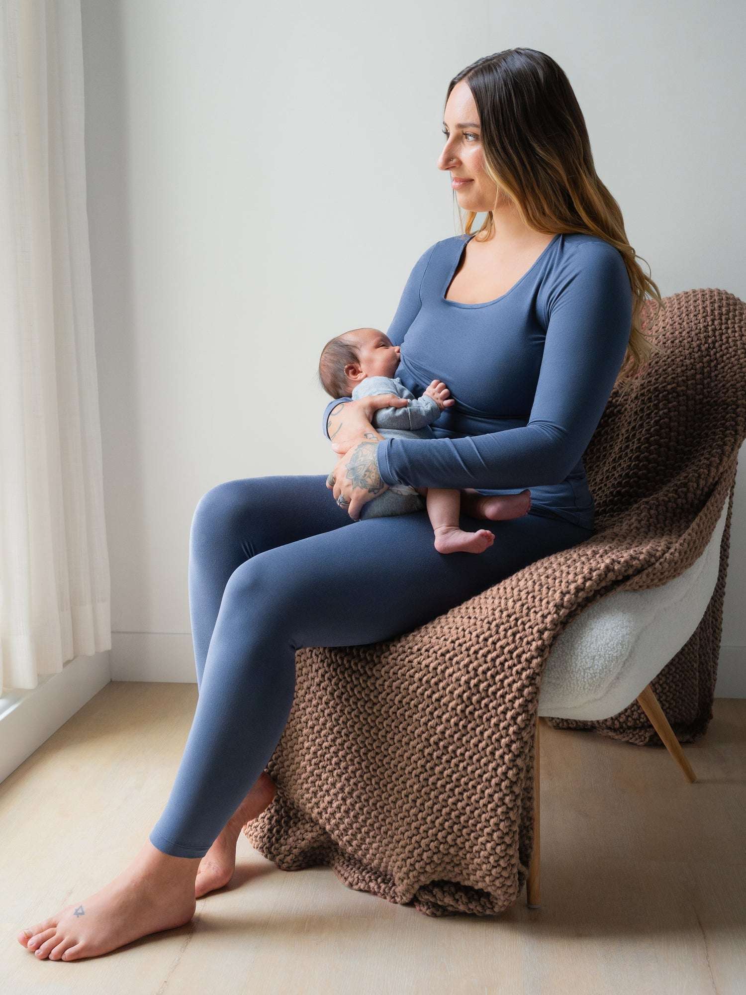 Jane Nursing Pajama Set | Slate Blue Milk & Baby