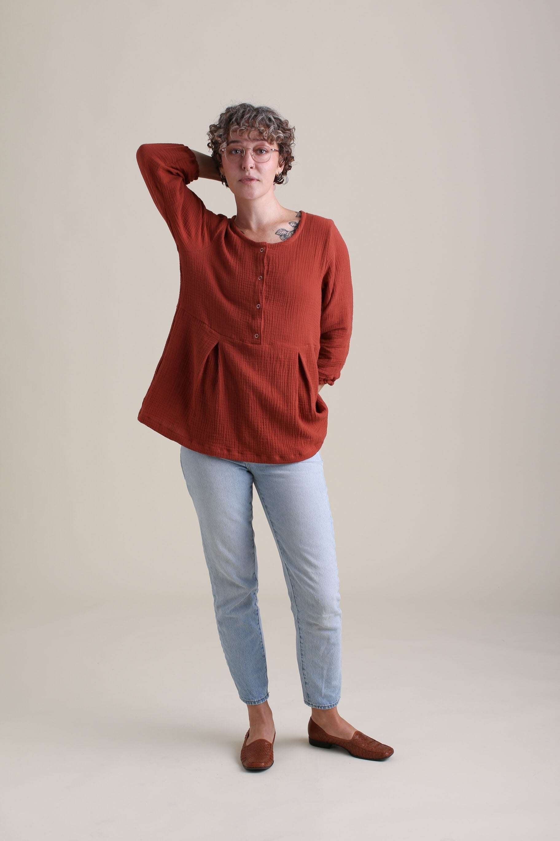 Gaia Top in Saffron | Nursing Friendly Milk & Baby