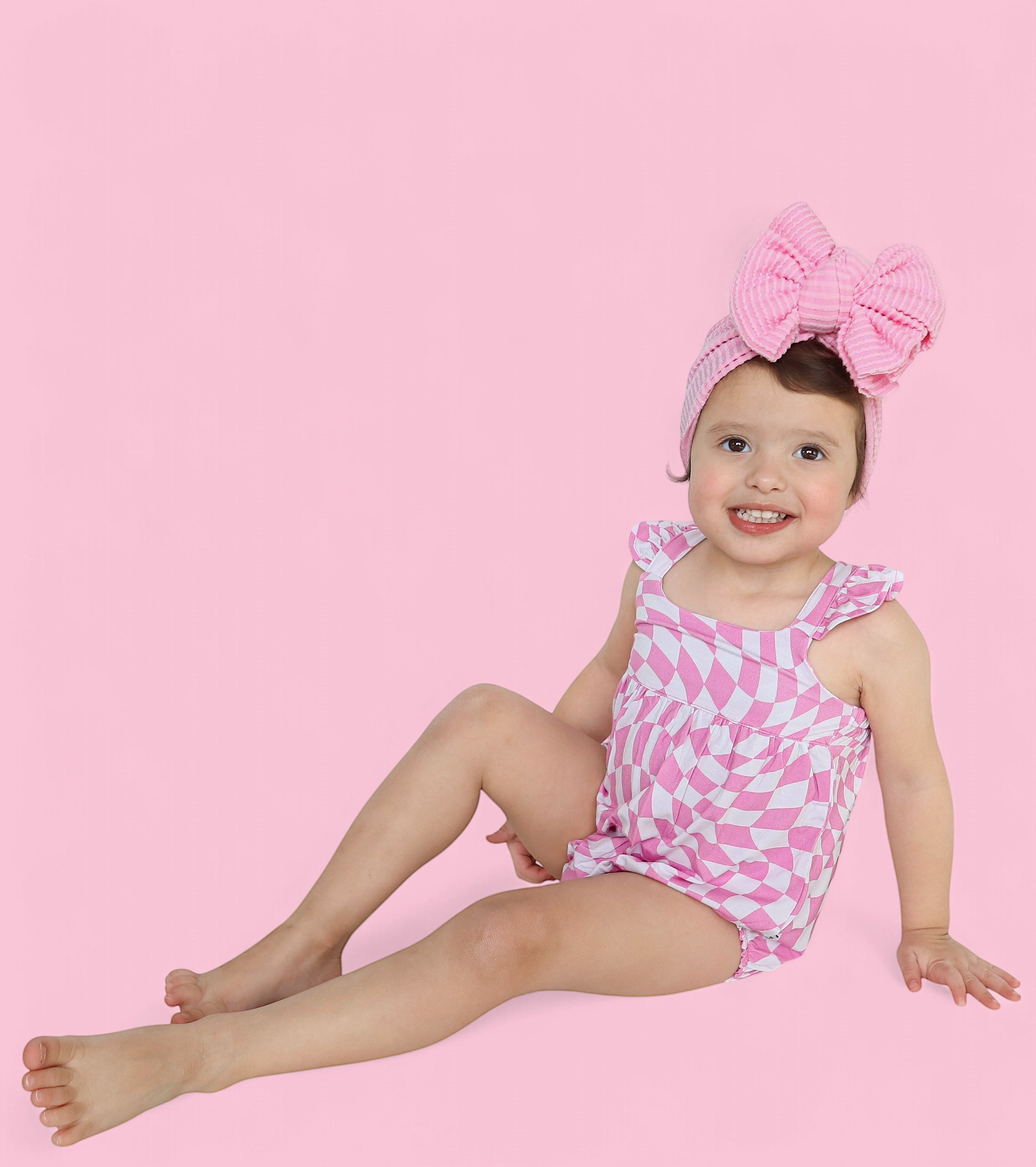 Bubblegum Wavy Checkers Dream Bubble Romper | Milk & Baby