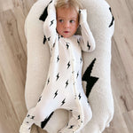 White & Black Lightning Bolt | Bamboo Zip Pajamas Milk & Baby