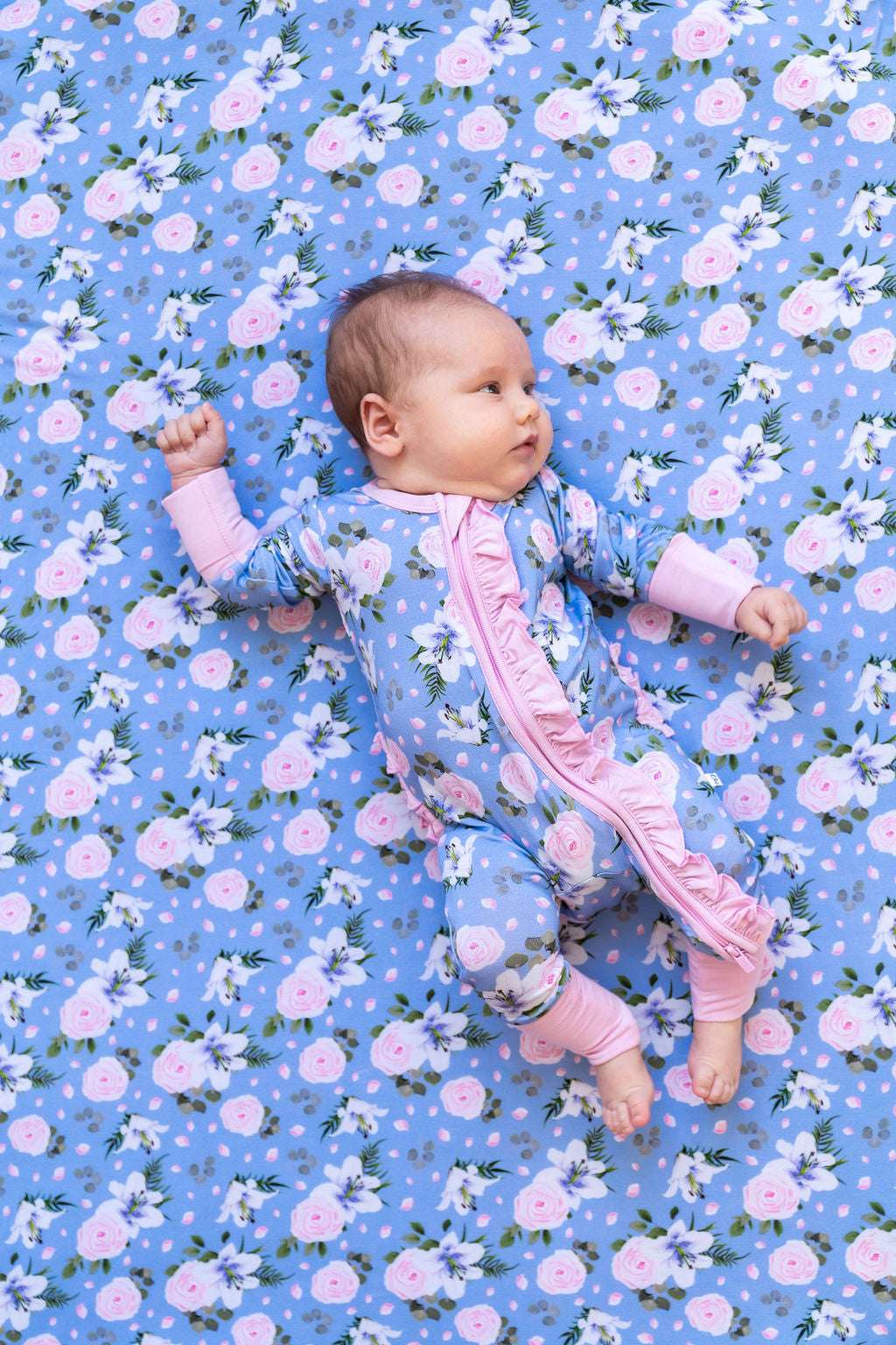 Lillian Floral Bamboo Ruffle Convertible Footie | Milk & Baby 