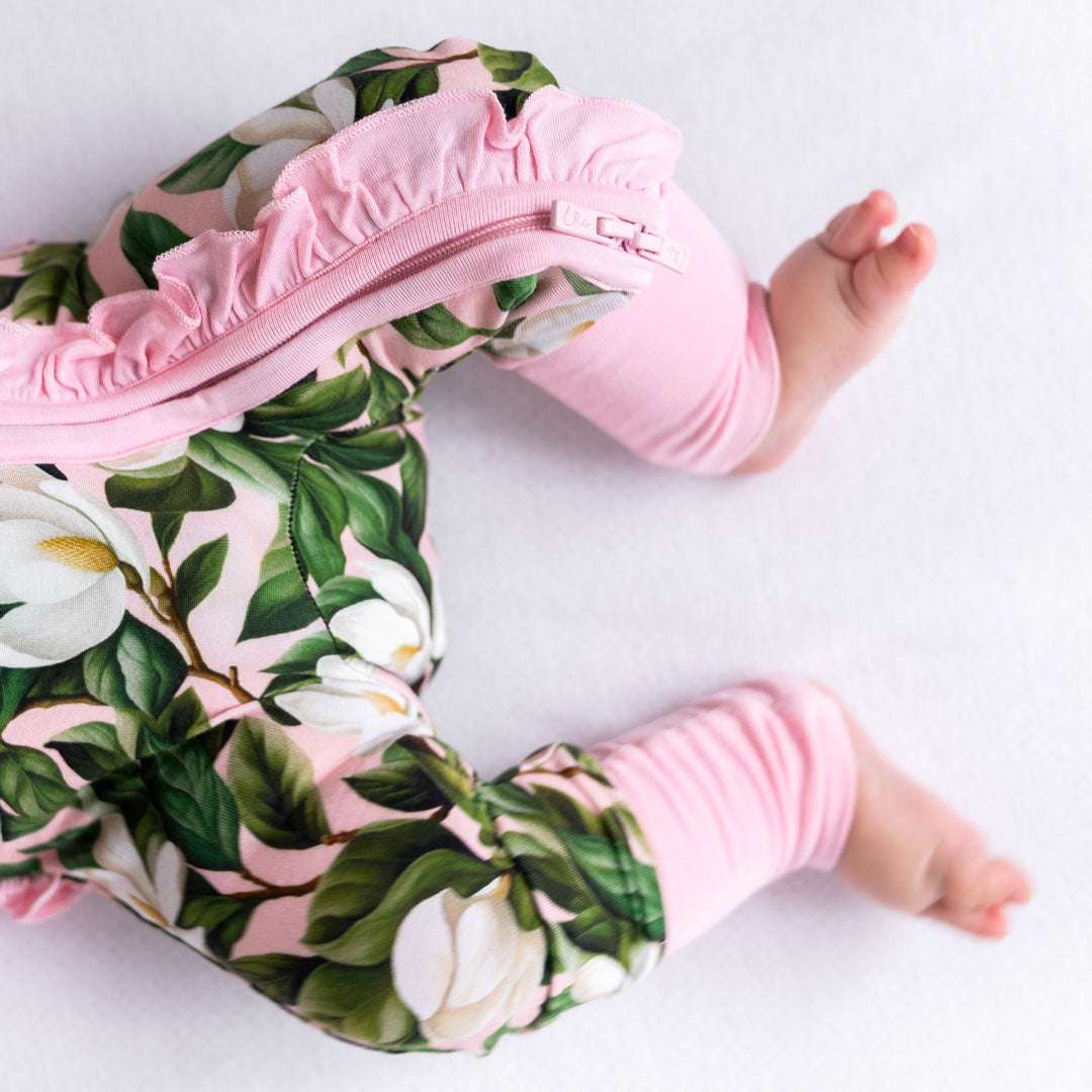 Magnolia Bamboo Ruffle Convertible Footie Milk & Baby