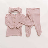 Emerson Top and Bottom | Hat & Headband Set | Dusty Rose Milk & Baby