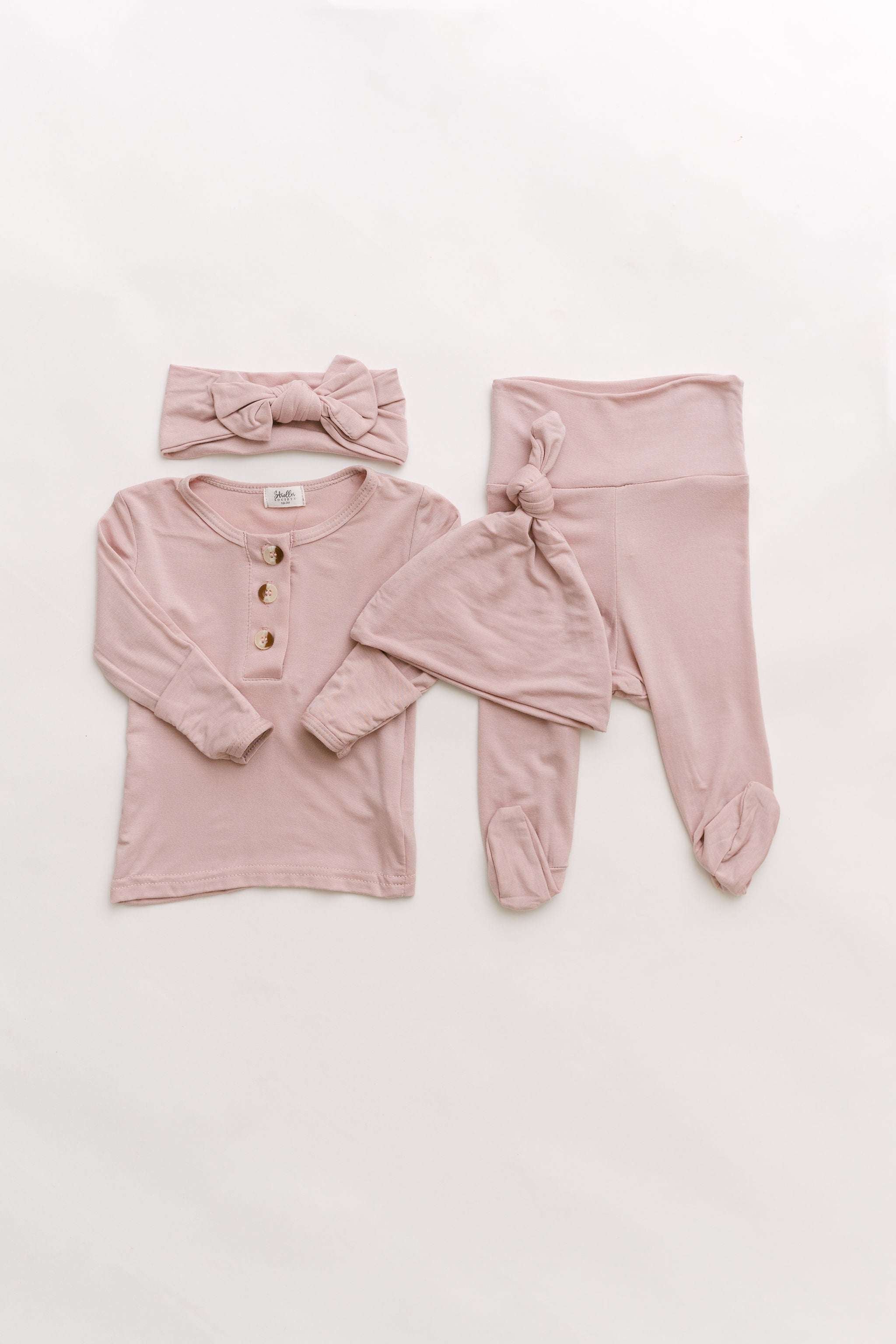 Emerson Top and Bottom | Hat & Headband Set | Dusty Rose Milk & Baby