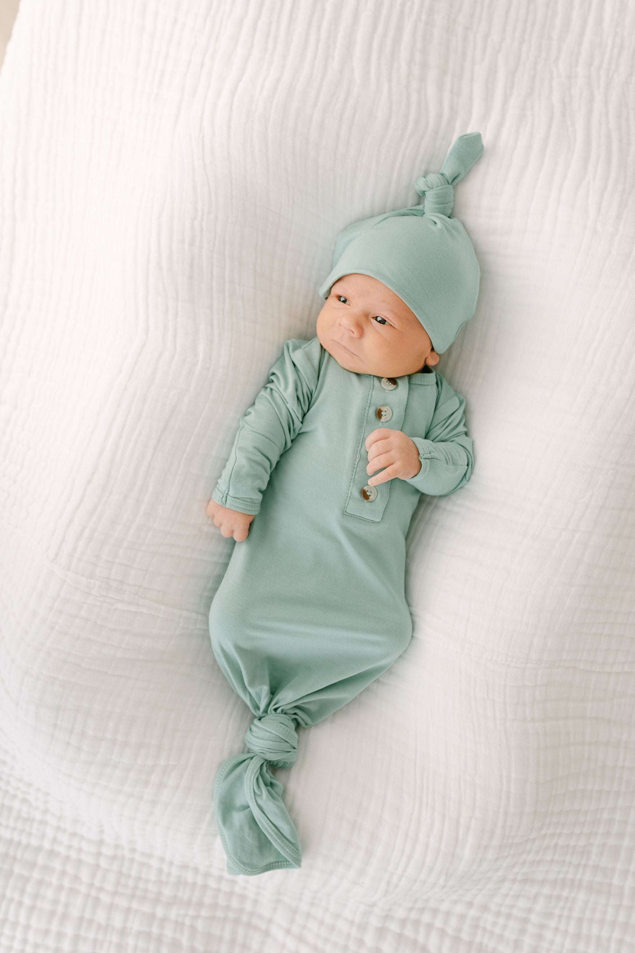 Emerson Knotted Baby Gown Set | Mint Milk & Baby