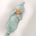 Emerson Knotted Baby Gown Set | Mint Milk & Baby