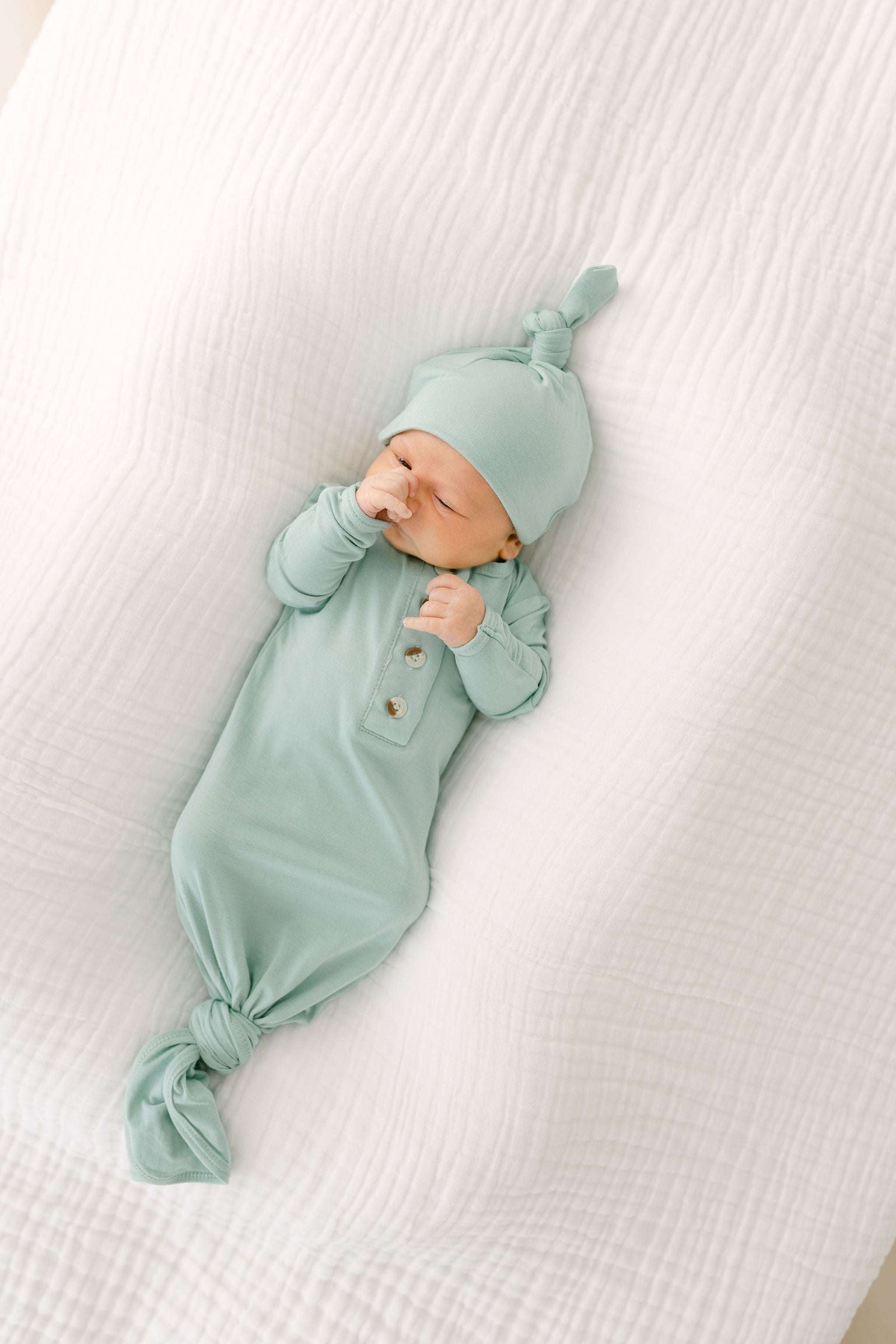 Emerson Knotted Baby Gown Set | Mint Milk & Baby