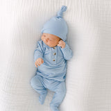 Rowan Top and Bottom Outfit and Hat Set | Baby Blue