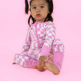 Bubblegum Wavy Checkers Dream Romper Milk & Baby