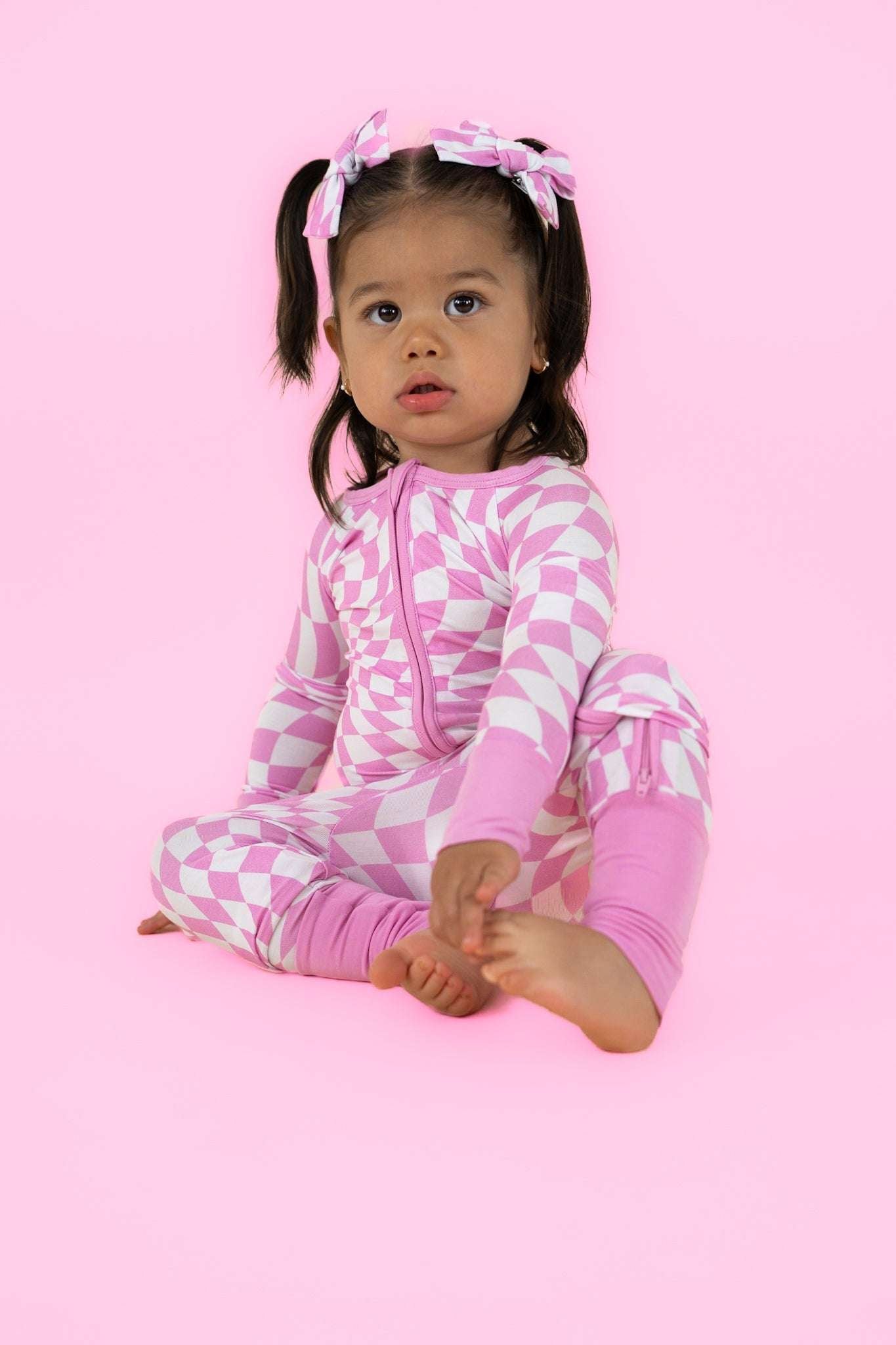 Bubblegum Wavy Checkers Dream Romper Milk & Baby