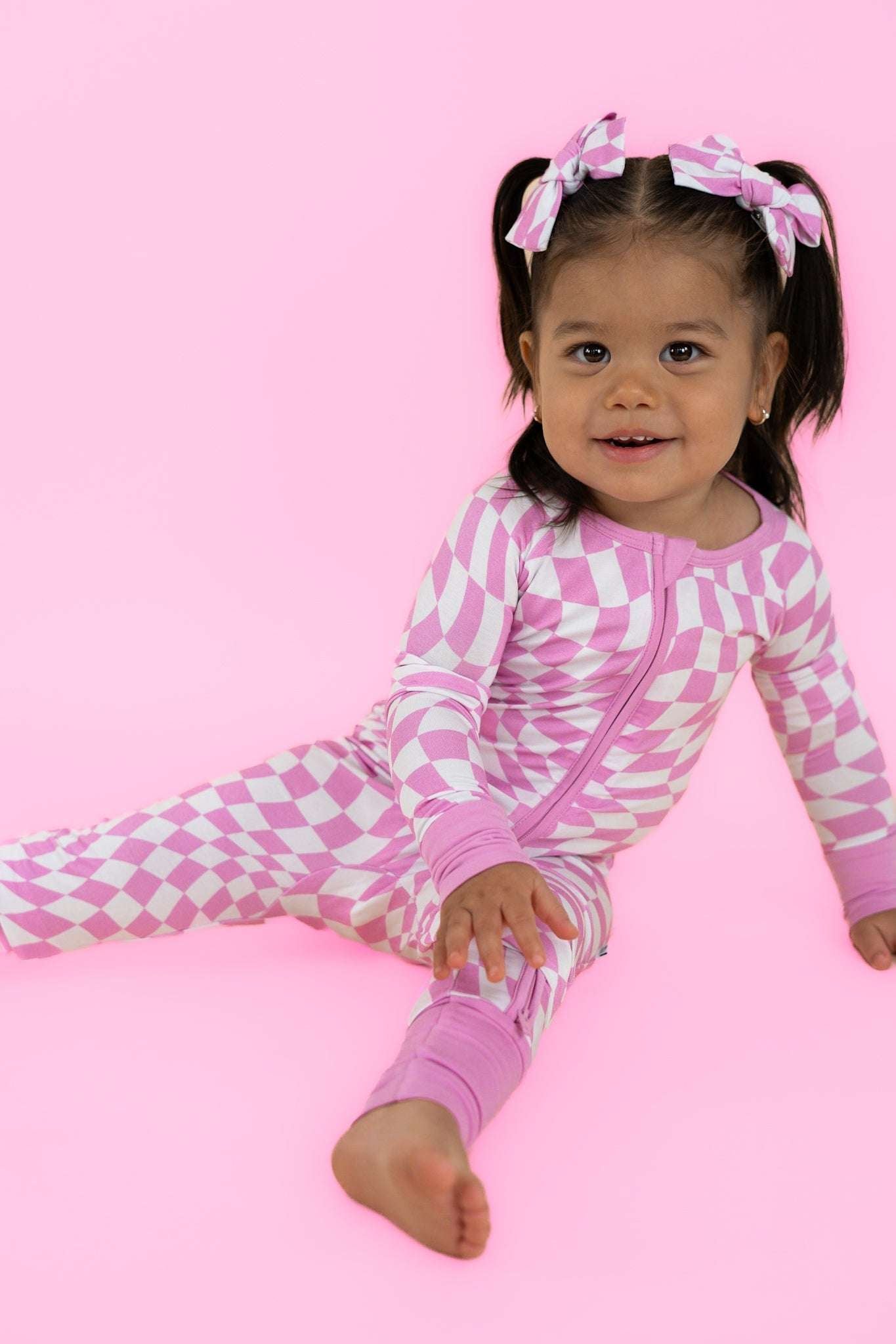 Bubblegum Wavy Checkers Dream Romper Milk & Baby