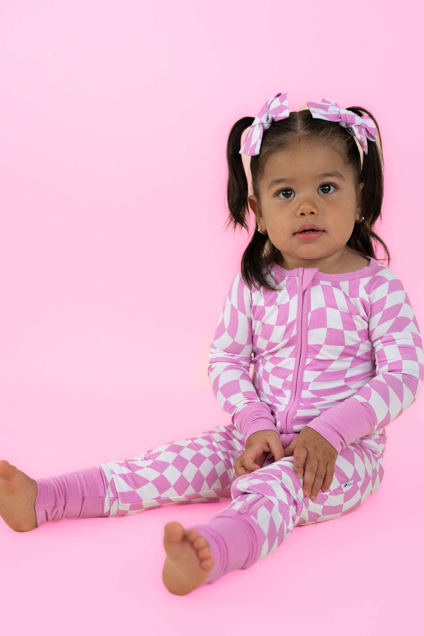 Bubblegum Wavy Checkers Dream Romper Milk & Baby