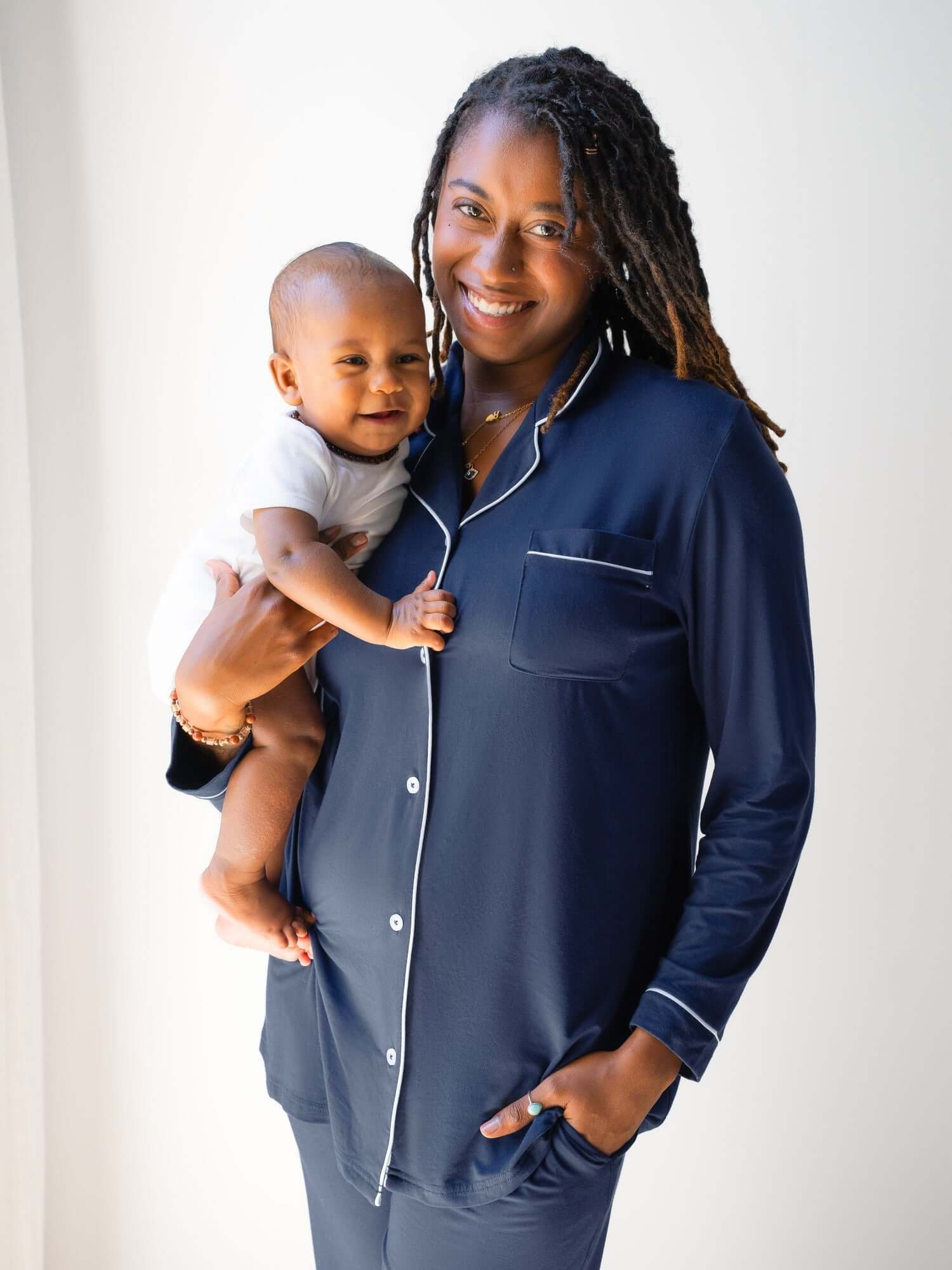 Clea Bamboo Long Sleeve Pajama Set | Navy | Milk & Baby