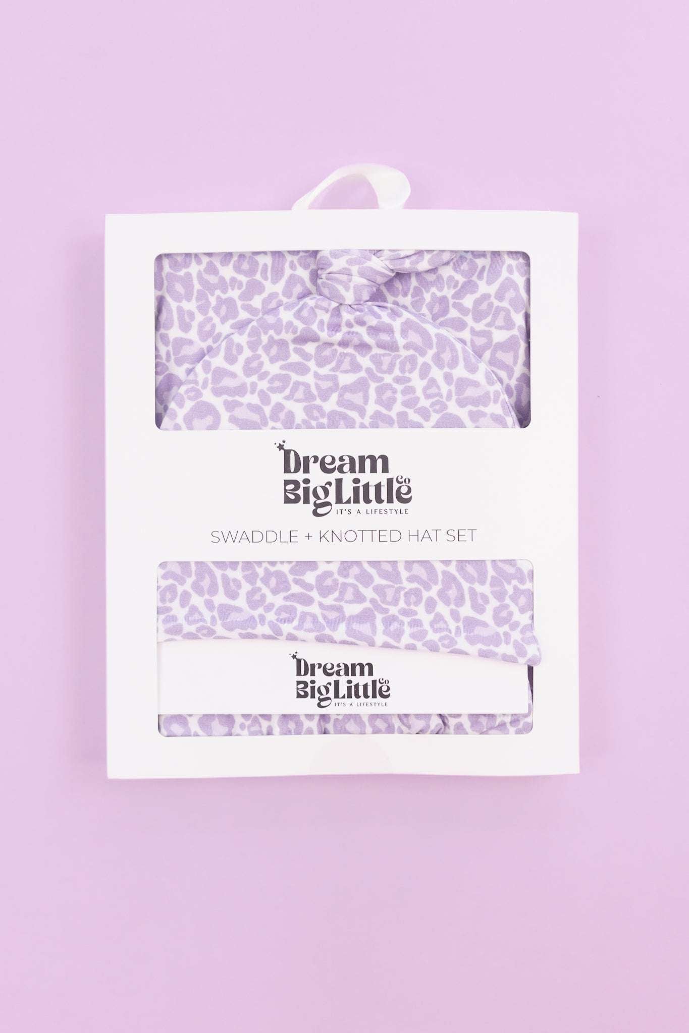 Lavender Leopard Dream Swaddle & Beanie Milk & Baby