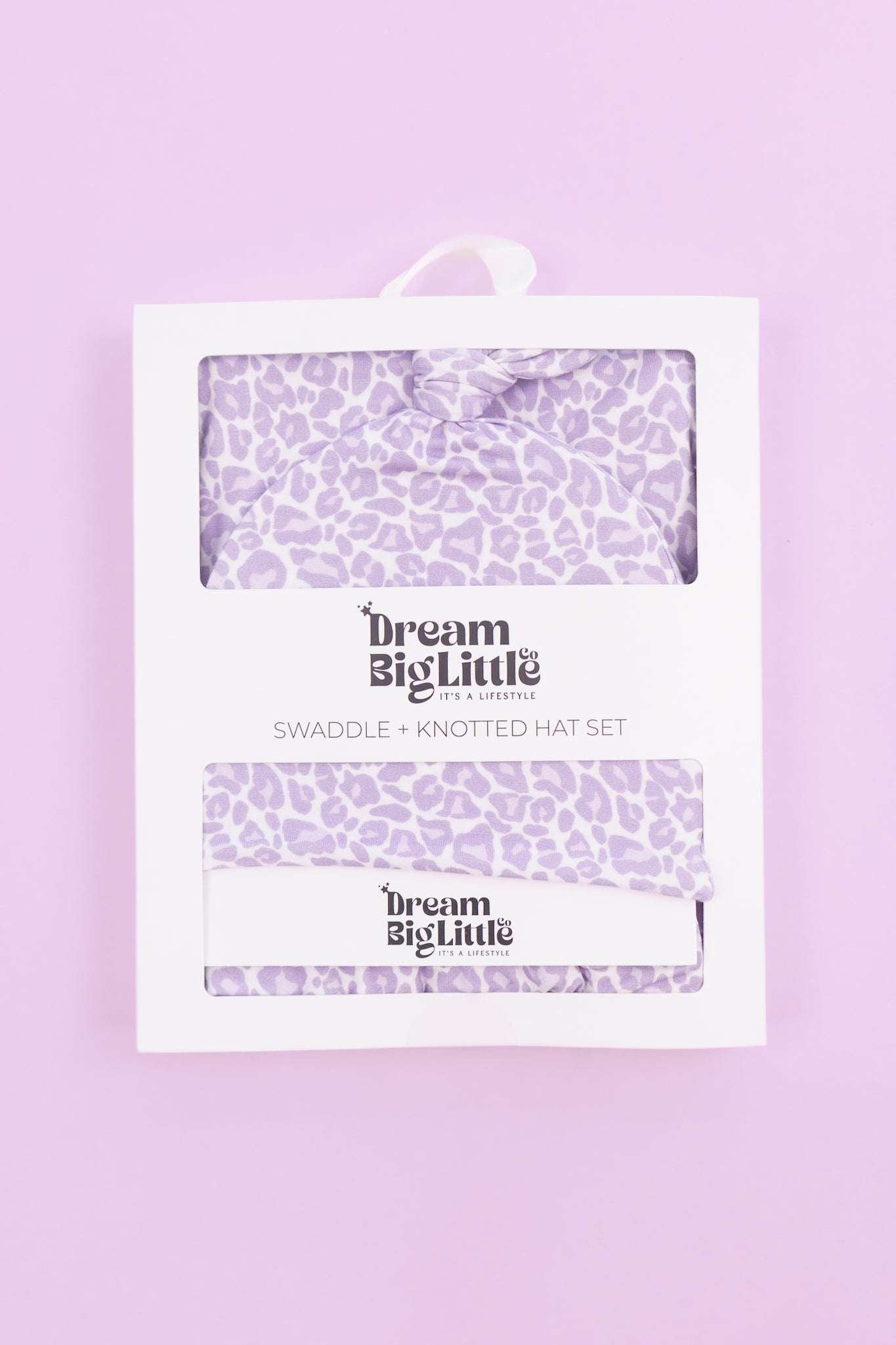 Lavender Leopard Dream Swaddle & Beanie Milk & Baby